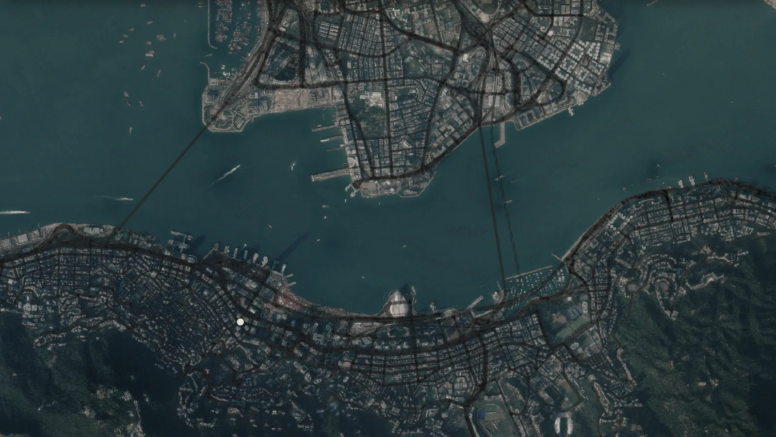 Victoria Harbour between Kowloon and the Island on Hong Kong's official aerial imagery in Takt