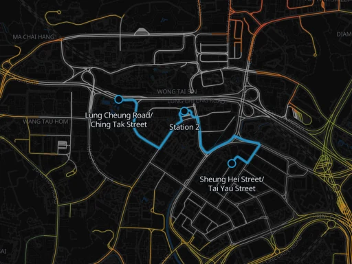 Grey streets within walking reach of three planned bus stops in Hong Kong